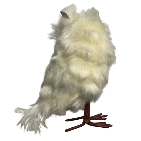 Faux Fur White Snowy Owl Figurine Winter Christmas Decor 5.5-Inch Wire Feet - Picture 6 of 7